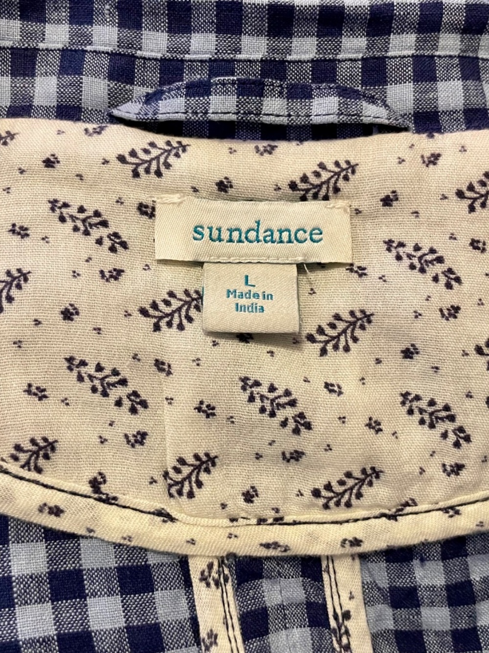 Sundance Ziri Linen Blue Gingham Check Button Front Blazer Jacket - L - Picture 7 of 13